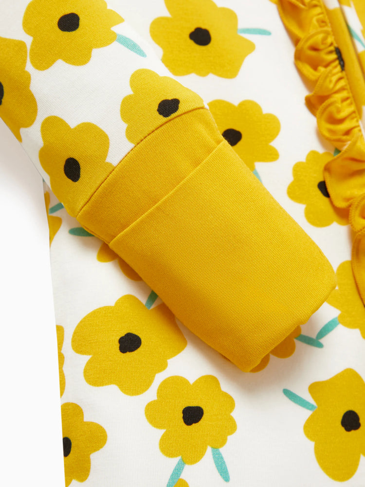 Grenouillère en bambou pour bébé garçon/fille, imprimé animal, fermeture éclair à double sens, antidérapante, manches longues, avec serre-tête, jaune