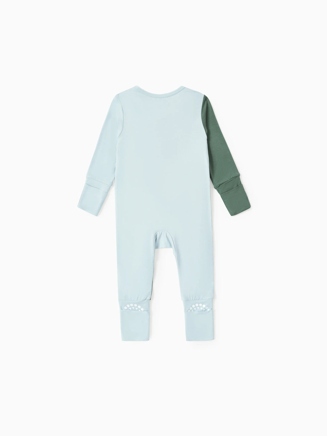 Combinaison bébé garçon/fille en bambou, color block, fermeture éclair double sens, manches longues, antidérapante, verte
