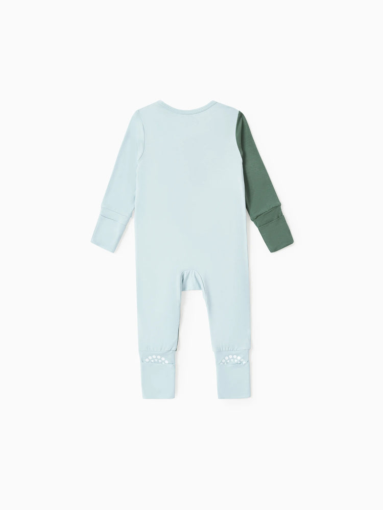 Bamboo Baby Boy / Girl Color Block 2-Way Zipper Anti Slip Long Sleeve Rompers Green