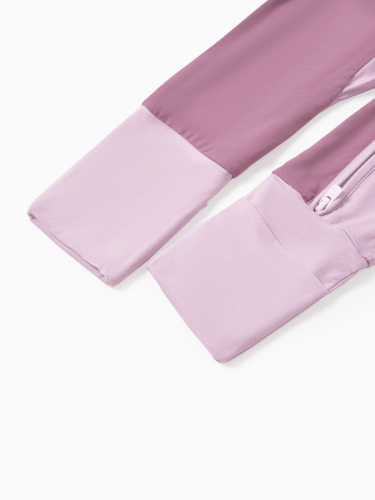 Grenouillère en bambou à manches longues et fermeture éclair bidirectionnelle pour bébé garçon/fille, couleur unie, antidérapante, violet