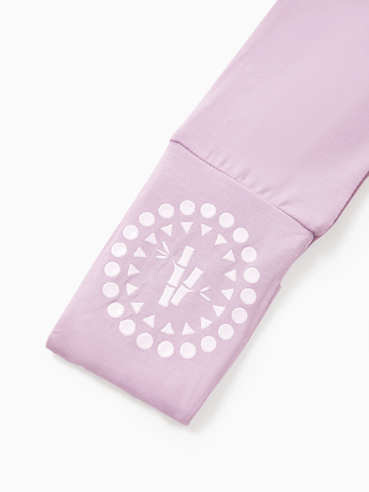 Grenouillère en bambou à manches longues et fermeture éclair bidirectionnelle pour bébé garçon/fille, couleur unie, antidérapante, violet