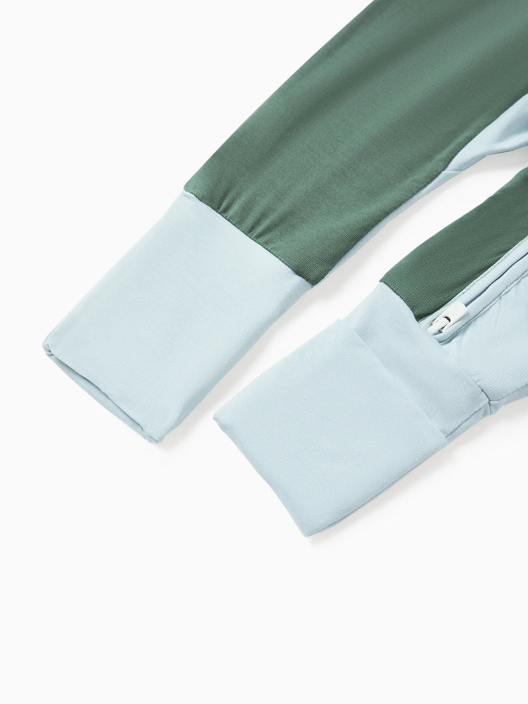 Bamboo Baby Boy / Girl Color Block 2-Way Zipper Anti Slip Long Sleeve Rompers Green