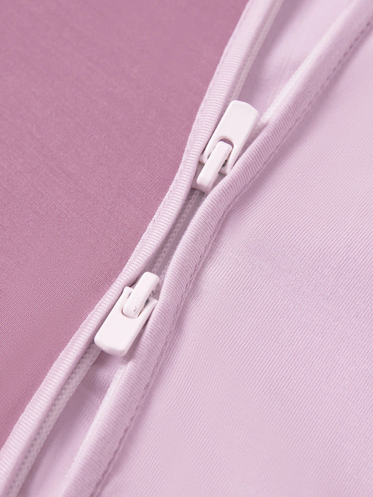 Grenouillère en bambou à manches longues et fermeture éclair bidirectionnelle pour bébé garçon/fille, couleur unie, antidérapante, violet