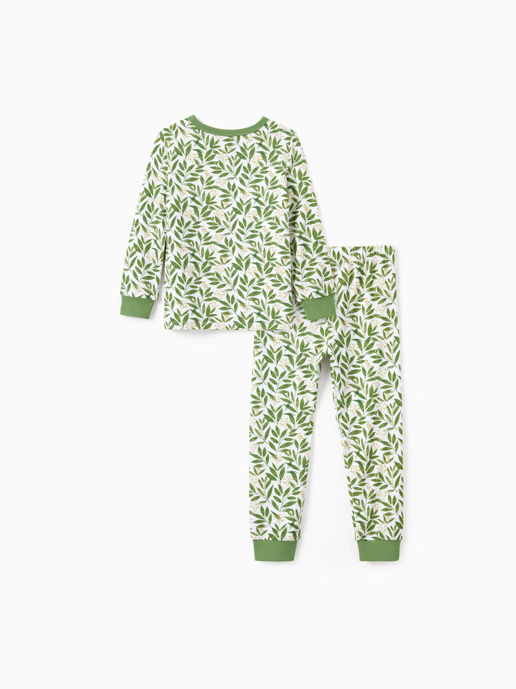 Pyjama de Noël/Halloween 2 pièces en bambou avec imprimé enfantin pour bébé/enfant (coupe ajustée) vert