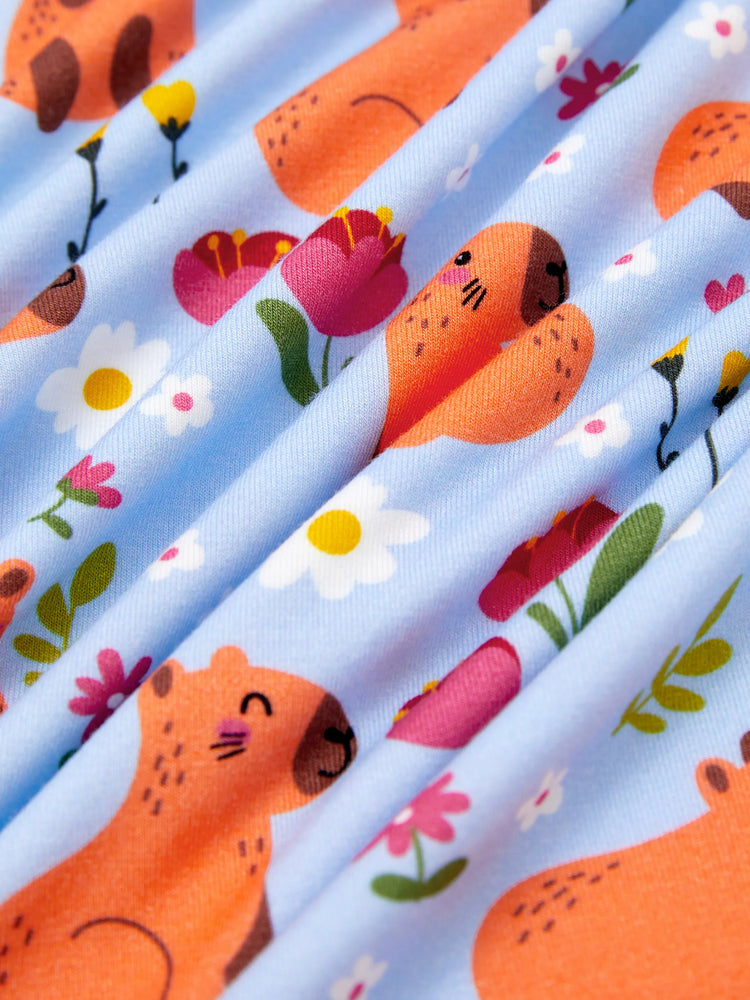 Pyjama de Noël/Halloween 2 pièces en bambou avec imprimé enfantin pour bébé/enfant (coupe ajustée) bleu