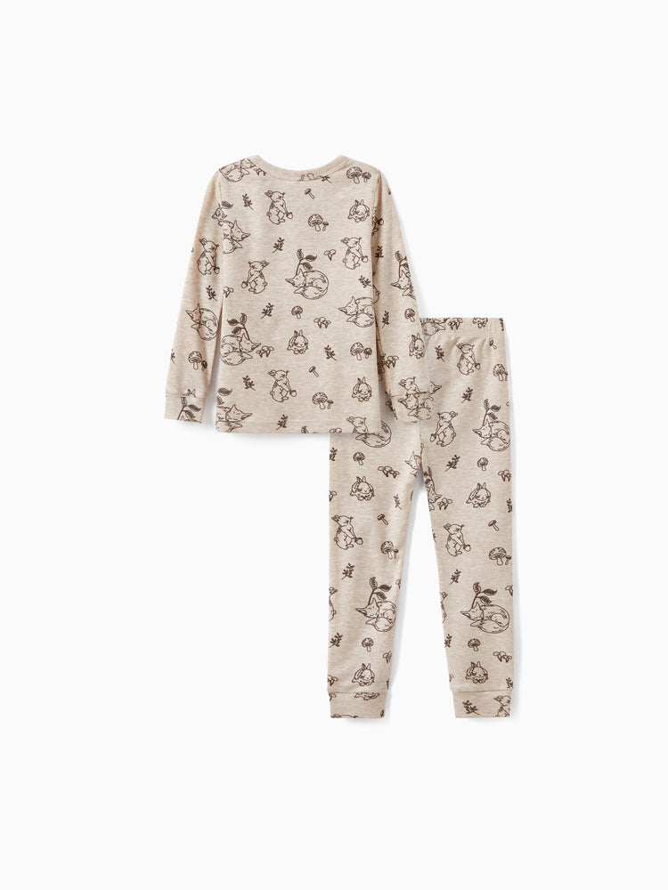 Pyjama 2 pièces pour tout-petits/enfants avec imprimé animal (ajusté) Abricot