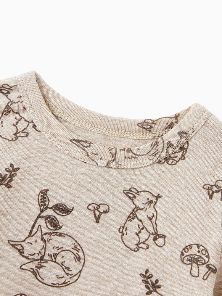 Pyjama 2 pièces pour tout-petits/enfants avec imprimé animal (ajusté) Abricot