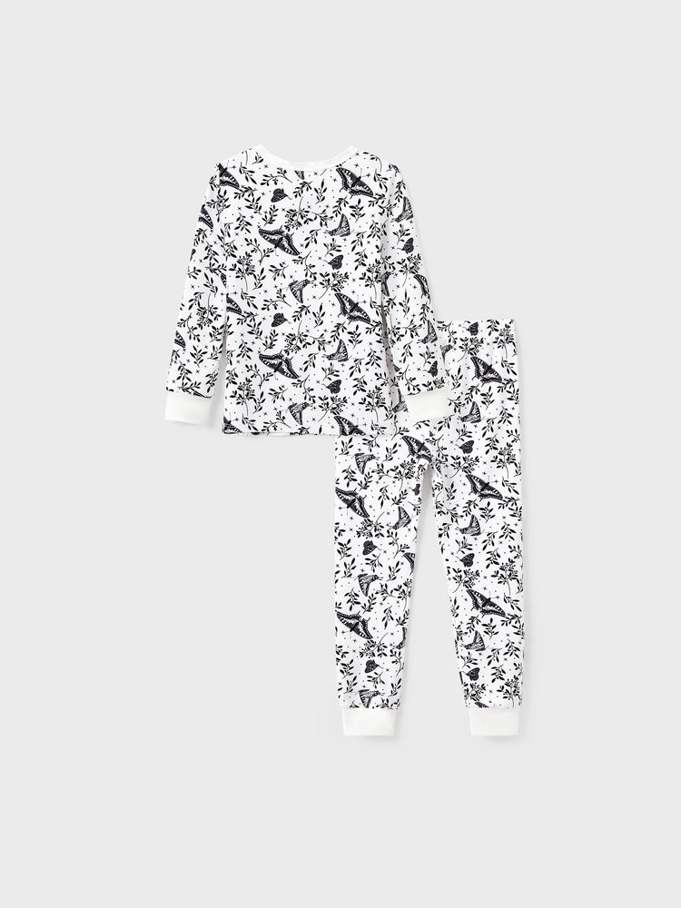 Pyjama de Noël/Halloween 2 pièces en bambou avec imprimé enfantin pour bébé/enfant (coupe ajustée) blanc