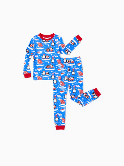 Christmas / Halloween Pajamas 2-piece Bamboo Pajamas Set With Playful Print for Toddler / Kids ( Snug-Fitting) Light Blue