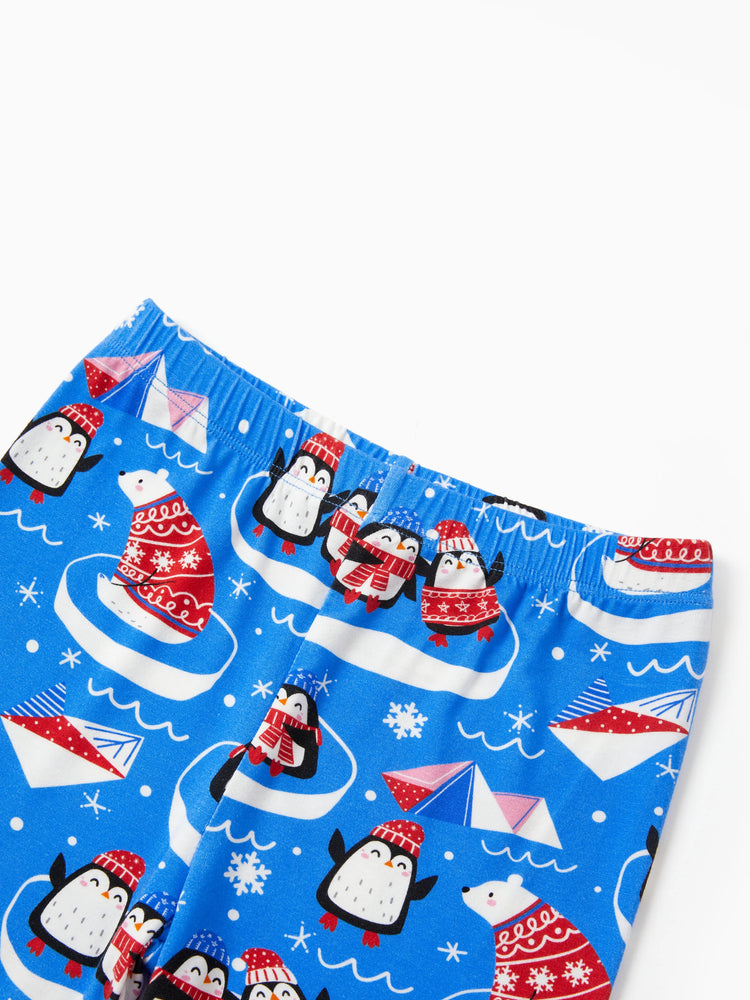 Pyjama de Noël/Halloween 2 pièces en bambou avec imprimé ludique pour tout-petits/enfants (coupe ajustée) bleu clair