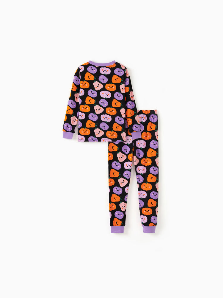 Pyjama de Noël/Halloween 2 pièces en bambou avec imprimé enfantin pour petite fille (ajusté) Rose violet