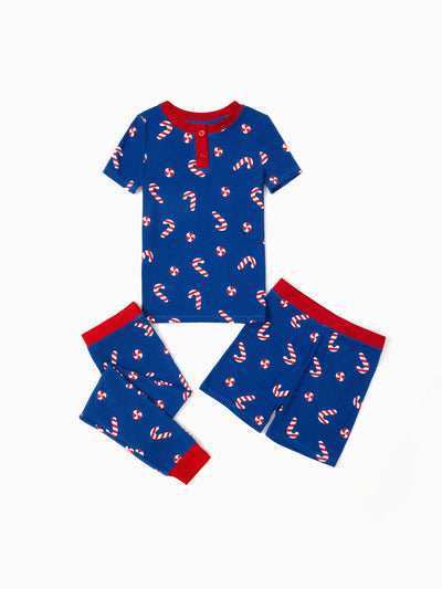 Pyjama 3 pièces en bambou pour garçons, idéal pour Noël ou Halloween, idéal pour les 4 saisons (coupe ajustée), bleu foncé