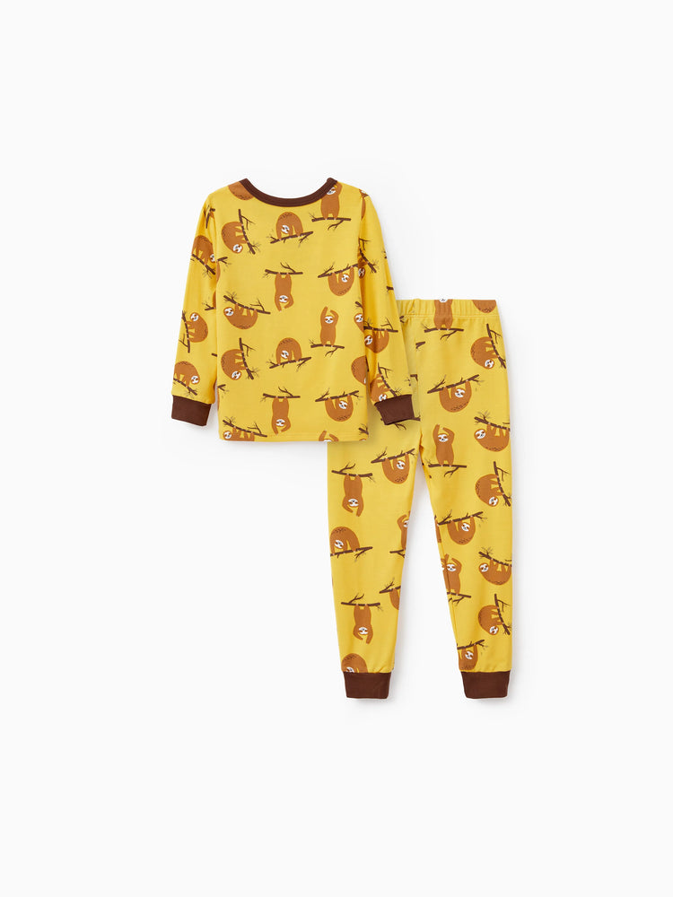 Pyjama de Noël/Halloween 2 pièces en bambou avec imprimé enfantin pour bébé/enfant (coupe ajustée) jaune