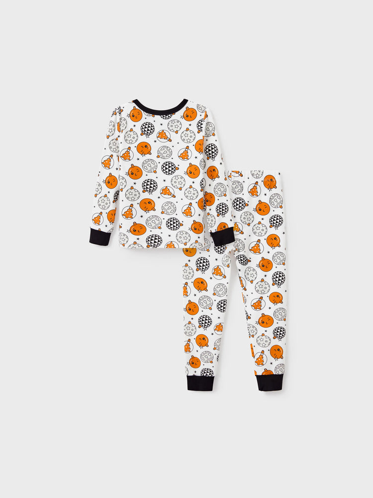 Pyjama de Noël/Halloween 2 pièces en bambou avec imprimé enfantin pour bébé/enfant (coupe ajustée) Orange