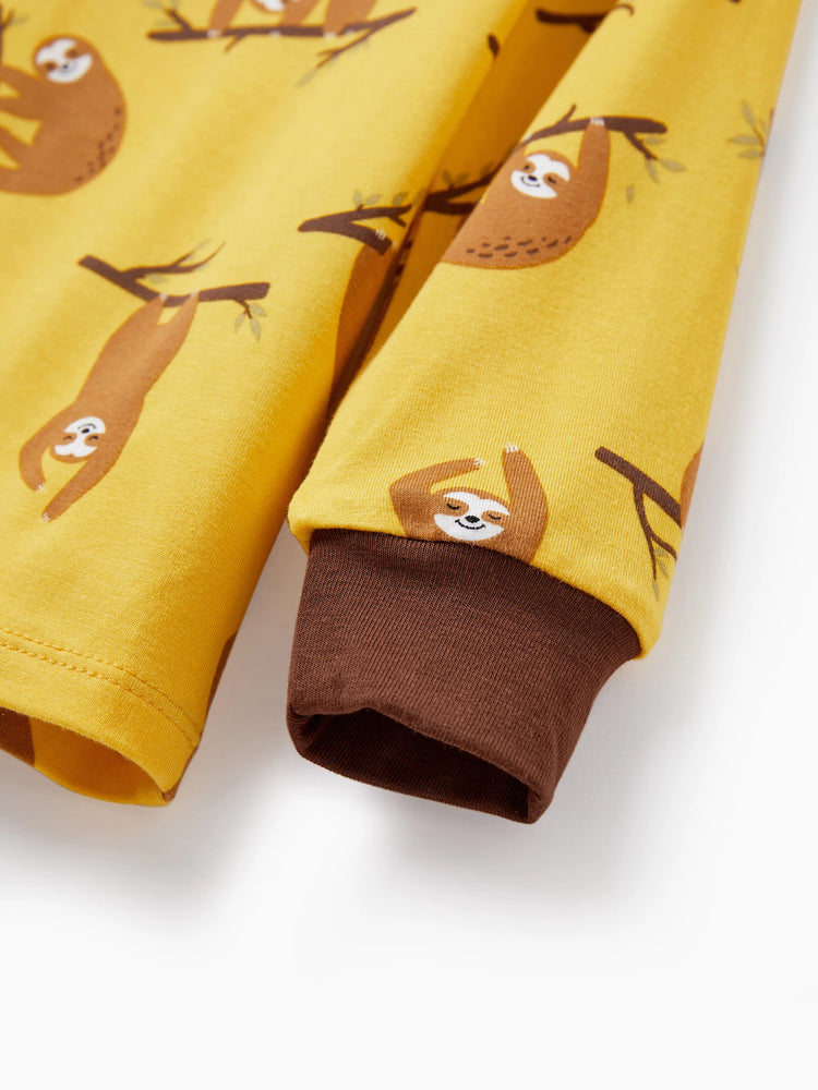 Pyjama de Noël/Halloween 2 pièces en bambou avec imprimé enfantin pour bébé/enfant (coupe ajustée) jaune