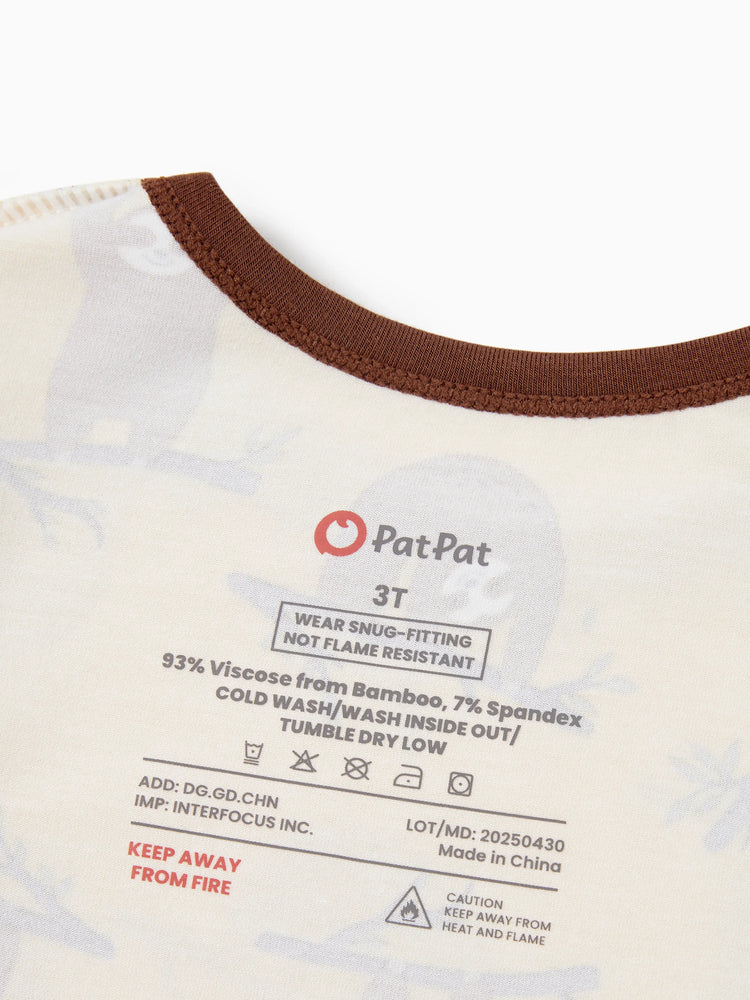 Pyjama de Noël/Halloween 2 pièces en bambou avec imprimé enfantin pour bébé/enfant (coupe ajustée) jaune