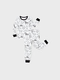 Snug-fitting two-piece bamboo pajamas with childlike print, black, baby/toddler.