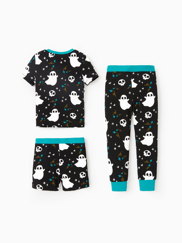 Pyjama de Noël/Halloween pour tout-petits/enfants, ensemble de pyjama 3 pièces en bambou, look 2 en 1 pour 4 saisons (ajustement parfait), noir