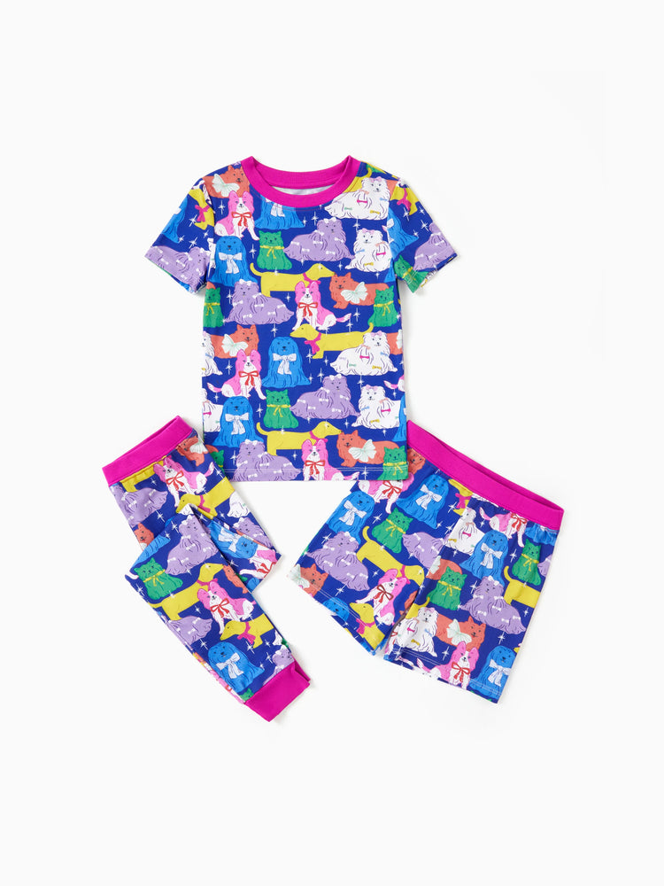 Pyjama de Noël/Halloween pour tout-petits/enfants Ensemble de pyjama 3 pièces en bambou Look 2 en 1 pour 4 saisons (ajustement parfait) Bloc de couleurs