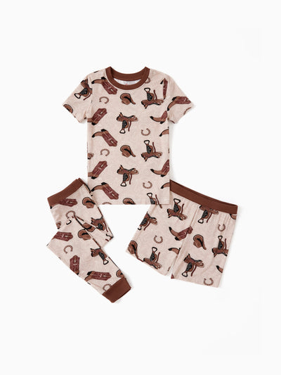 Pyjama de Noël/Halloween pour tout-petits/enfants, ensemble de pyjama 3 pièces en bambou, look 2 en 1 pour 4 saisons (ajustement parfait) marron