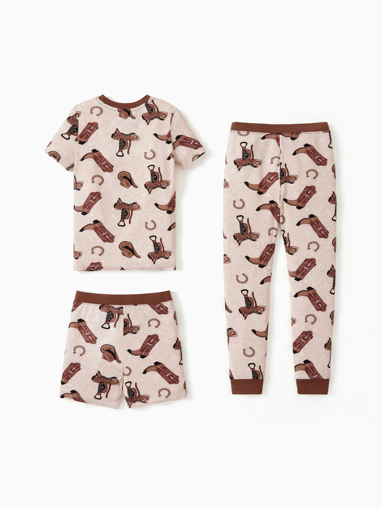 Pyjama de Noël/Halloween pour tout-petits/enfants, ensemble de pyjama 3 pièces en bambou, look 2 en 1 pour 4 saisons (ajustement parfait) marron