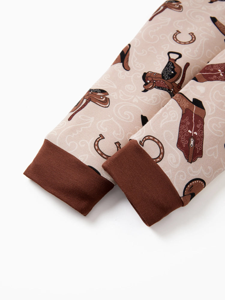 Pyjama de Noël/Halloween pour tout-petits/enfants, ensemble de pyjama 3 pièces en bambou, look 2 en 1 pour 4 saisons (ajustement parfait) marron