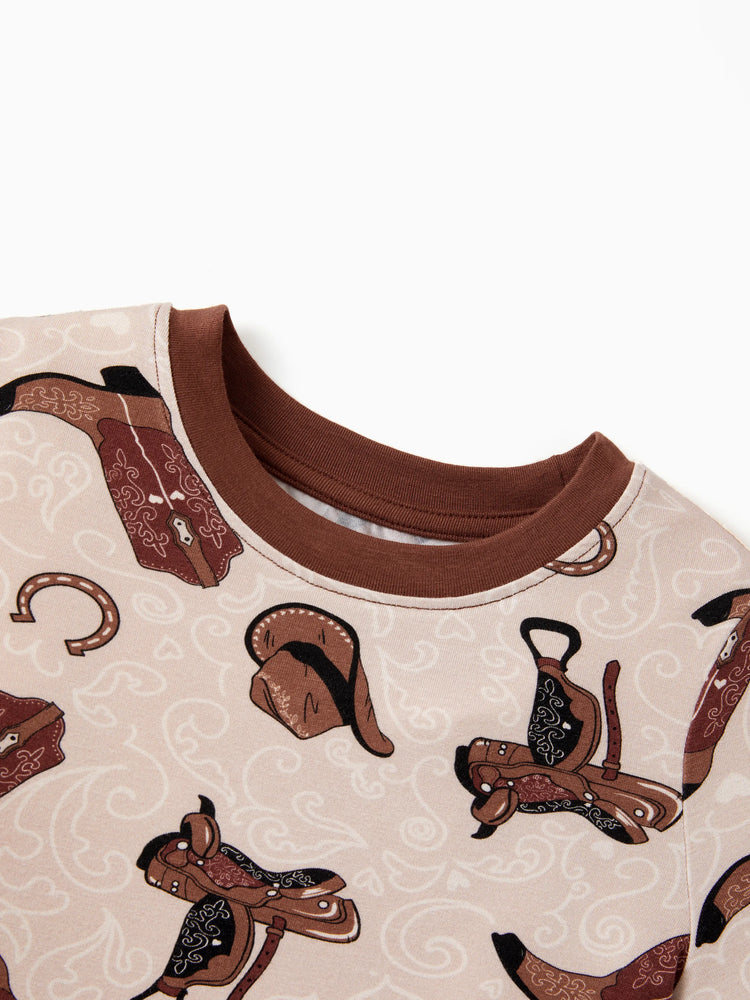 Pyjama de Noël/Halloween pour tout-petits/enfants, ensemble de pyjama 3 pièces en bambou, look 2 en 1 pour 4 saisons (ajustement parfait) marron