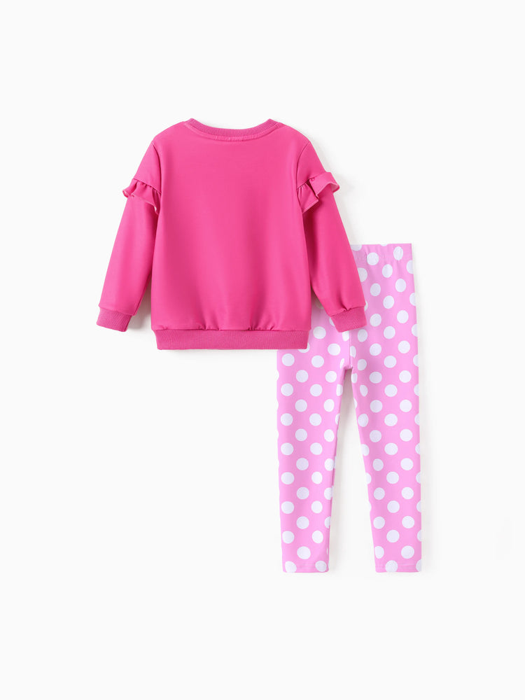 Conjunto de sudadera y leggings con volantes de 2 piezas de Minnie de Mickey y sus amigos de Disney, color rosa intenso