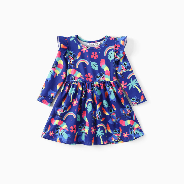 Disney Stitch Toddler Girl Stitch Flutter-sleeve Ruffle Dress Deep Blue