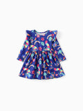 Disney Stitch Toddler Girl Stitch Flutter-sleeve Ruffle Dress Deep Blue