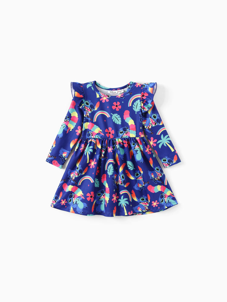Disney Stitch Toddler Girl Stitch Flutter-sleeve Ruffle Dress Deep Blue