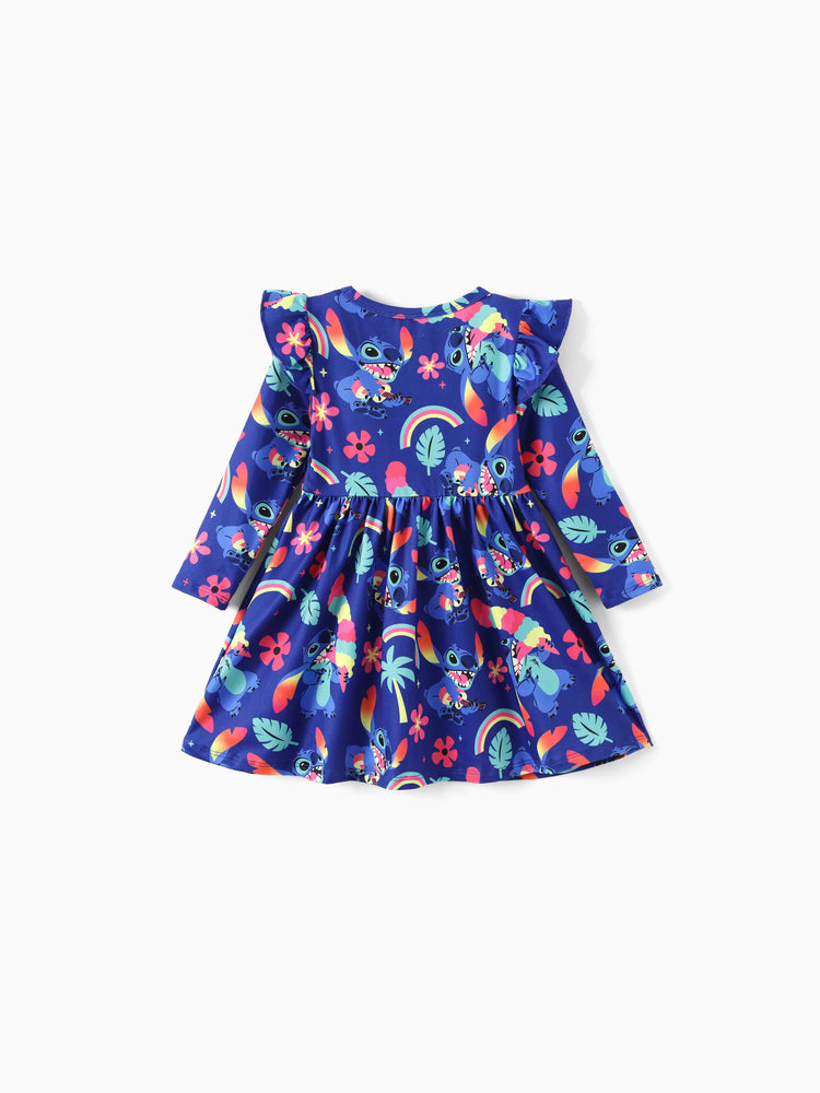 Disney Stitch Toddler Girl Stitch Flutter-sleeve Ruffle Dress Deep Blue