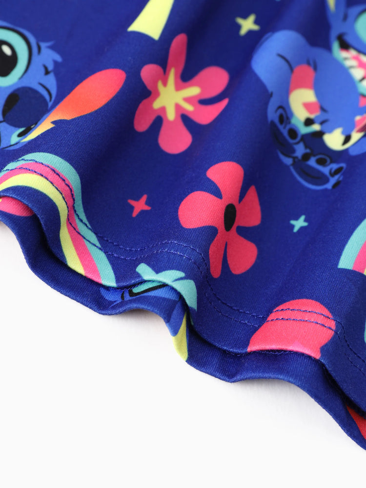 Disney Stitch Toddler Girl Stitch Flutter-sleeve Ruffle Dress Deep Blue