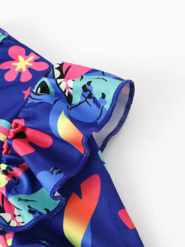 Disney Stitch Toddler Girl Stitch Flutter-sleeve Ruffle Dress Deep Blue