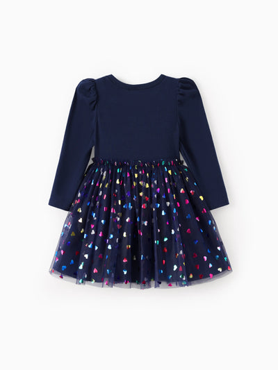 Peppa Pig Toddler Girl Peppa Pattern Long Sleeve Cotton Dress Deep Blue