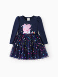 Robe Peppa Pig en coton à manches longues pour petite fille, motif Peppa Pig, bleu foncé