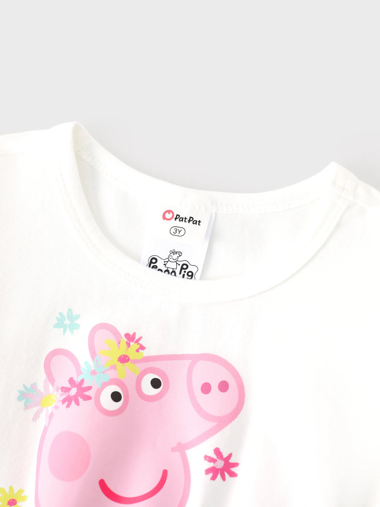 Robe Peppa Pig en coton à manches longues pour petite fille, motif Peppa Pig, blanche