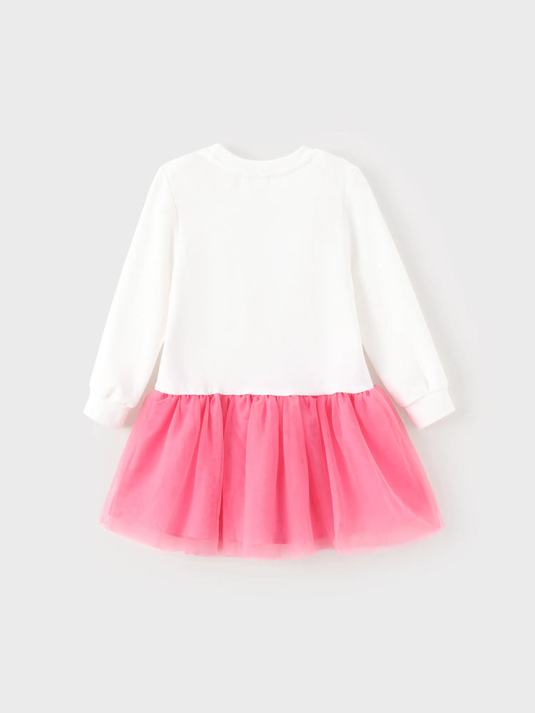 Disney Mickey and Friends Toddler Girl Minnie Mouse Mesh Splice Sweatshirt Dress White