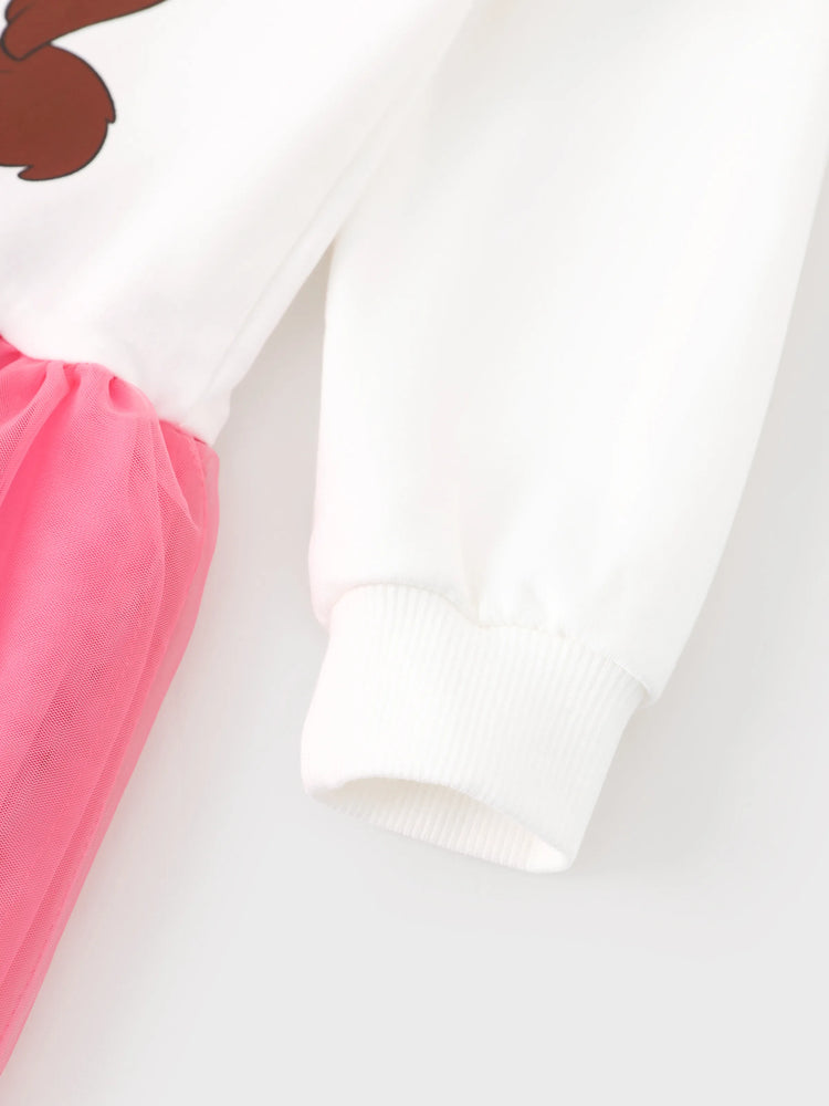 Disney Mickey and Friends Toddler Girl Minnie Mouse Mesh Splice Sweatshirt Dress White