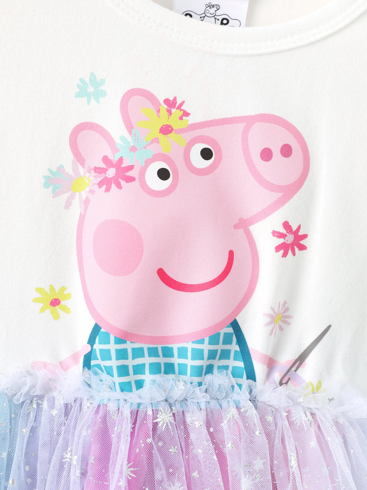 Robe Peppa Pig en coton à manches longues pour petite fille, motif Peppa Pig, blanche