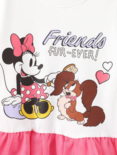 Disney Mickey and Friends Toddler Girl Minnie Mouse Mesh Splice Sweatshirt Dress White