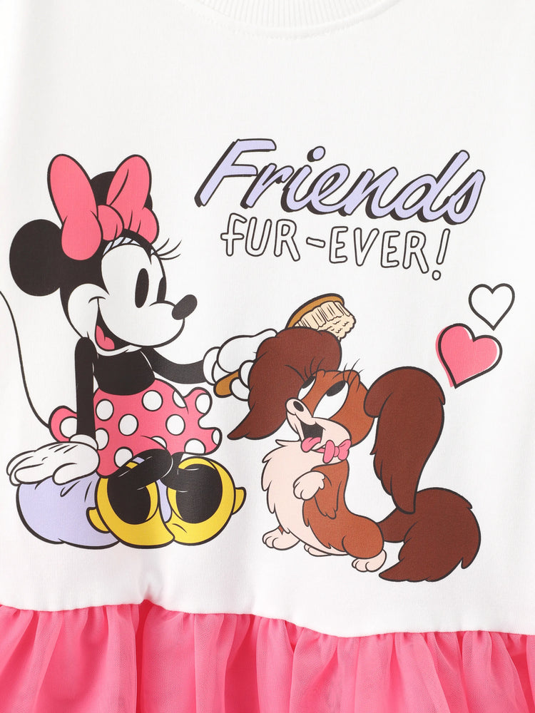Disney Mickey and Friends Toddler Girl Minnie Mouse Mesh Splice Sweatshirt Dress White