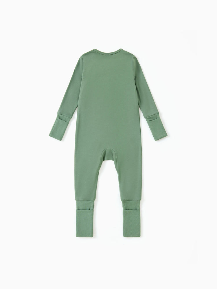 Pyjama en bambou pour bébé/fille, imprimé enfantin (ajusté), vert foncé