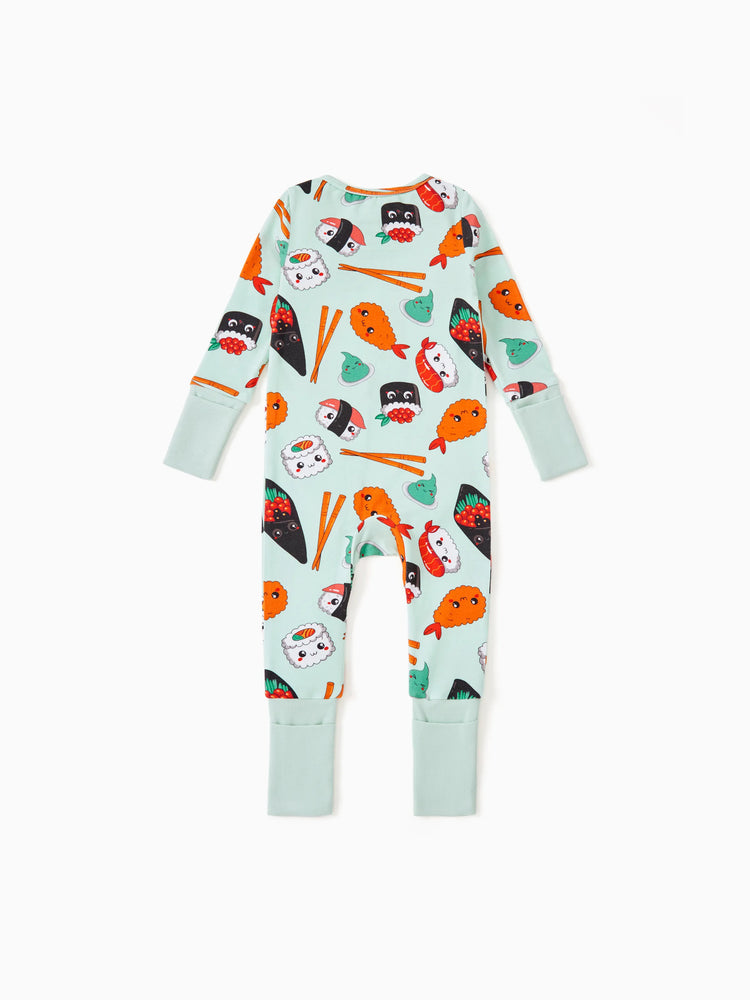 Pyjama en bambou pour bébé/fille avec imprimé enfantin (ajusté) vert clair