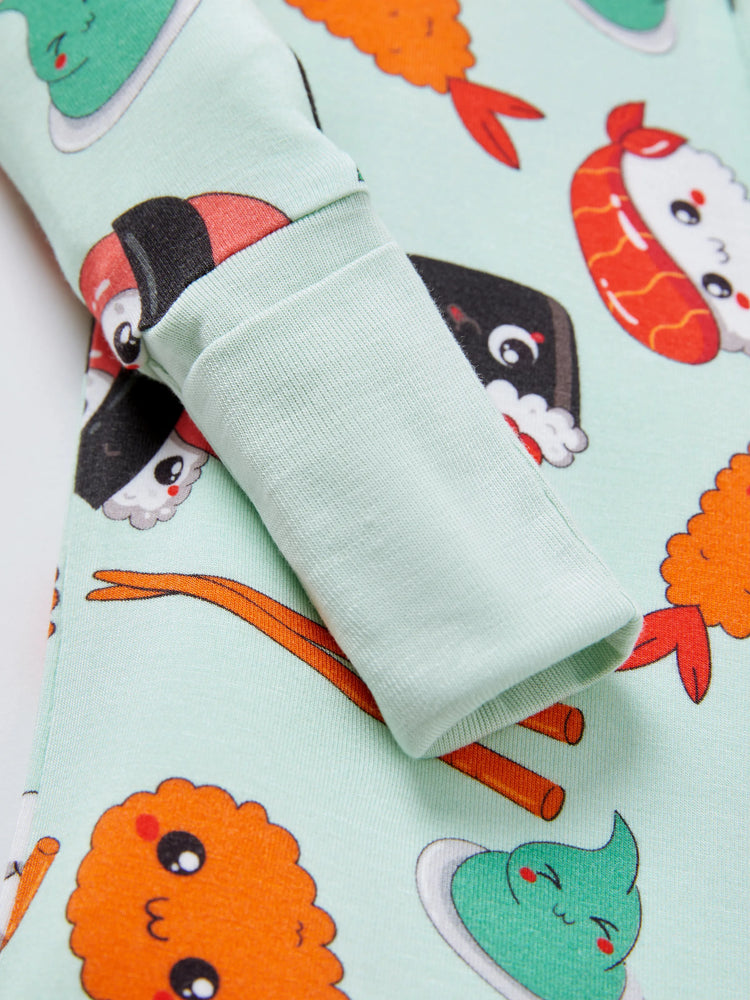 Pyjama en bambou pour bébé/fille avec imprimé enfantin (ajusté) vert clair