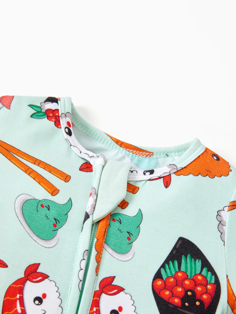 Pyjama en bambou pour bébé/fille avec imprimé enfantin (ajusté) vert clair