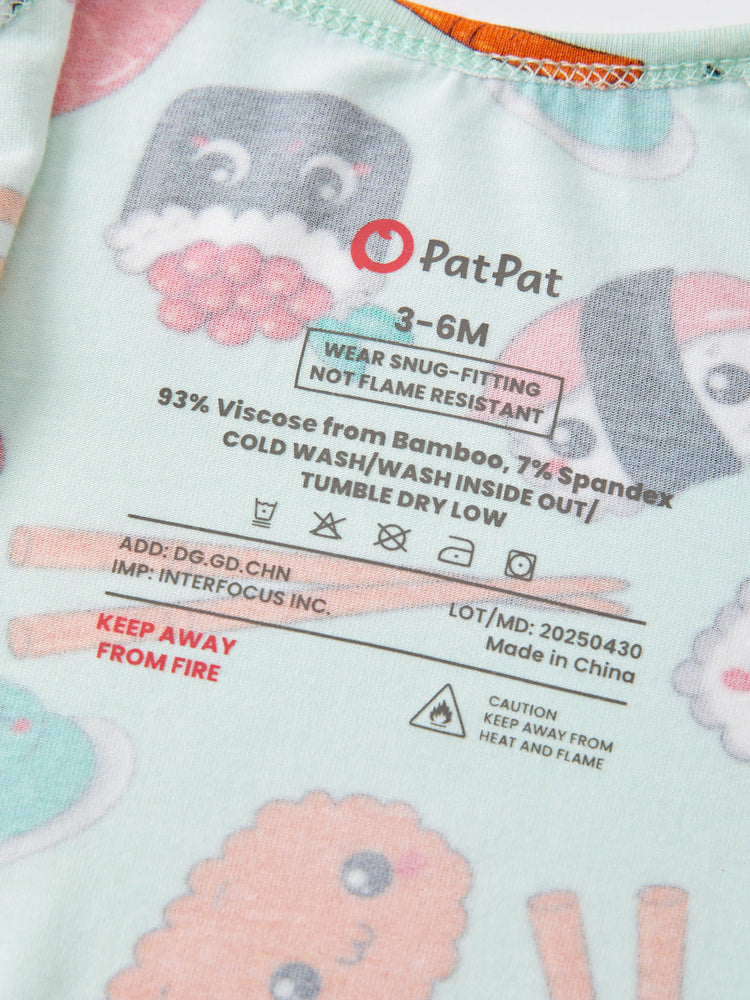 Pyjama en bambou pour bébé/fille avec imprimé enfantin (ajusté) vert clair