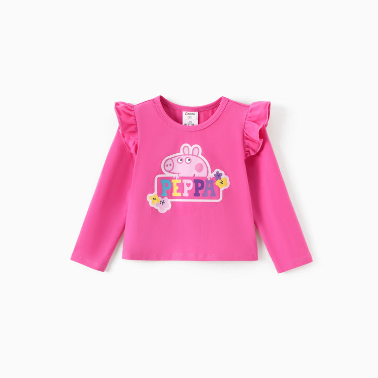 Ensemble 2 pièces Peppa Pig pour petite fille, t-shirt à manches longues et jupe à motif donuts aux fraises, rose vif