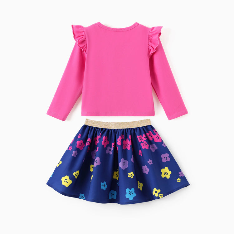 Ensemble 2 pièces Peppa Pig pour petite fille, t-shirt à manches longues et jupe à motif donuts aux fraises, rose vif