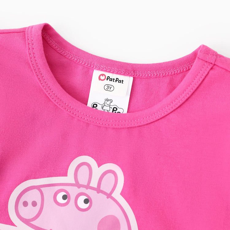 Ensemble 2 pièces Peppa Pig pour petite fille, t-shirt à manches longues et jupe à motif donuts aux fraises, rose vif